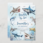 Shark Oneder The Sea 1st Birthday Invitation 招待状 (正面/裏面)