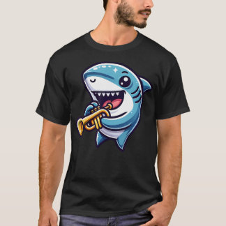 Shark Playing Trumpet Cartoon Music Fun Tシャツ