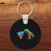 Shark Punching T-rex Dinosaur Funny Fighting Boxin キーホルダー (正面)