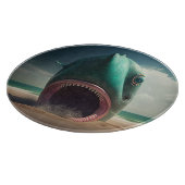 Shark sculpture on the beach カッティングボード (角)