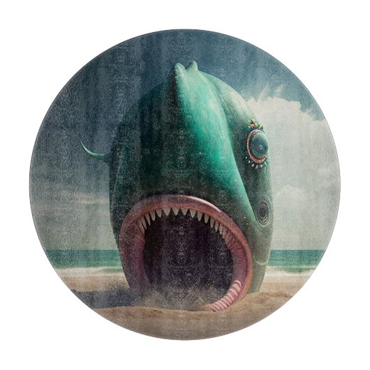 Shark sculpture on the beach カッティングボード (正面)