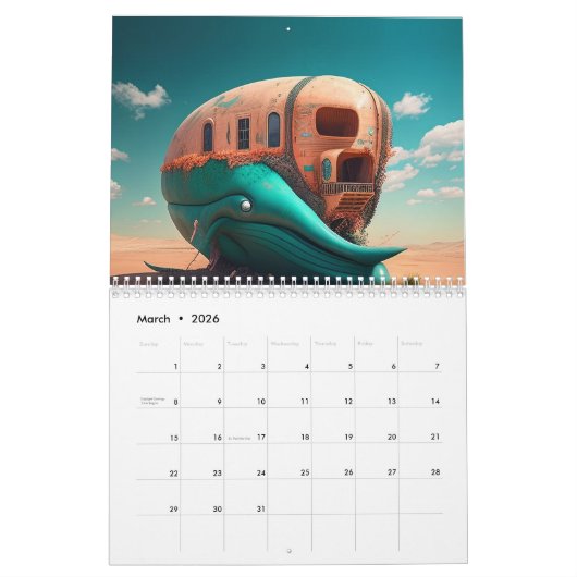 Shark sculpture on the beach カレンダー (3月 2026)