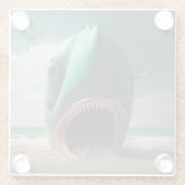 Shark sculpture on the beach ガラスコースター (裏面)