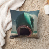 Shark sculpture on the beach クッション (ブランケット)