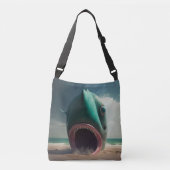 Shark sculpture on the beach クロスボディバッグ (正面)