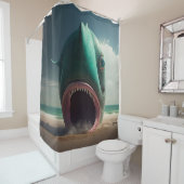 Shark sculpture on the beach シャワーカーテン (インサイチュ)