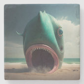 Shark sculpture on the beach ストーンコースター (正面)