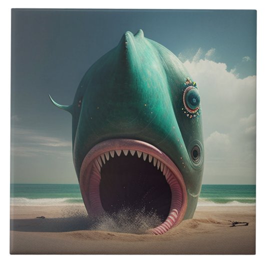 Shark sculpture on the beach タイル (正面)