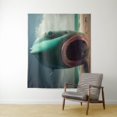 Shark sculpture on the beach タペストリー (インサイチュ)