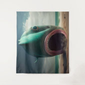 Shark sculpture on the beach タペストリー (正面)