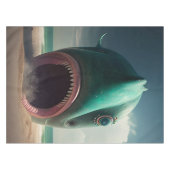 Shark sculpture on the beach テーブルクロス (正面(横))