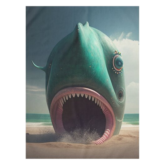 Shark sculpture on the beach テーブルクロス (正面)