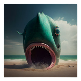 Shark sculpture on the beach ポスター