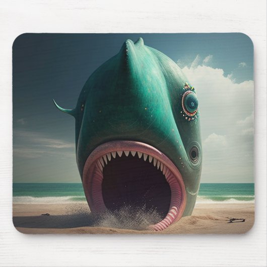 Shark sculpture on the beach マウスパッド (正面)