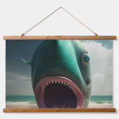 Shark sculpture on the beach 吊り下げ型タペストリー (正面)