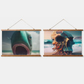 Shark sculpture on the beach 吊り下げ型タペストリー (ダブル)