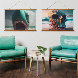 Shark sculpture on the beach 吊り下げ型タペストリー