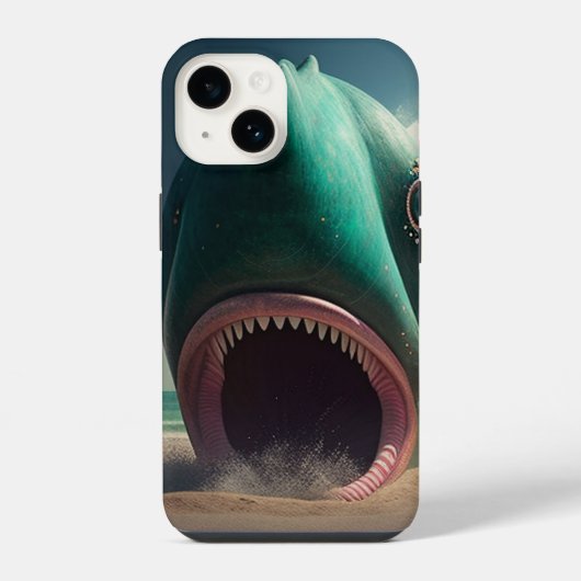 Shark sculpture on the beach iPhoneケース (裏面)
