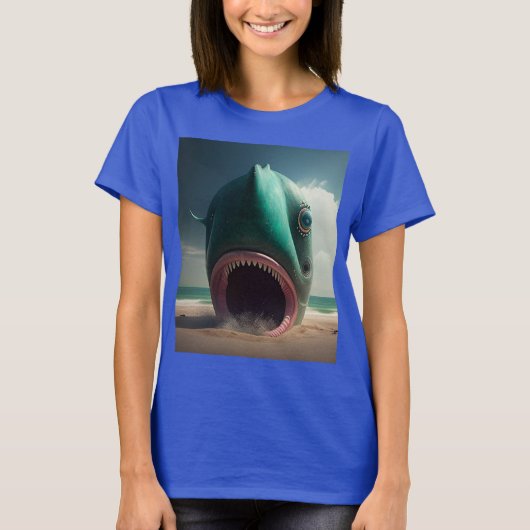 Shark sculpture on the beach tシャツ (正面)