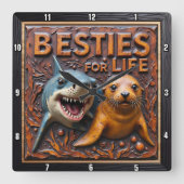 Shark Seal Close Up スクエア壁時計 (正面)