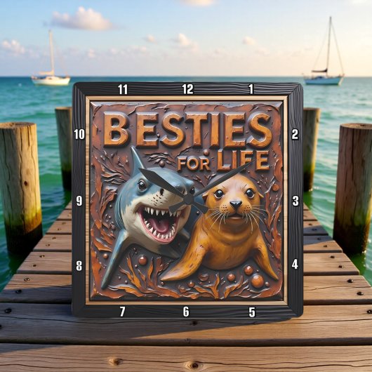 Shark Seal Close Up スクエア壁時計