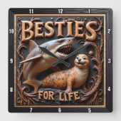 Shark Seal Dark Ocean スクエア壁時計 (正面)