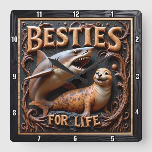 Shark Seal Dark Ocean スクエア壁時計 (正面)