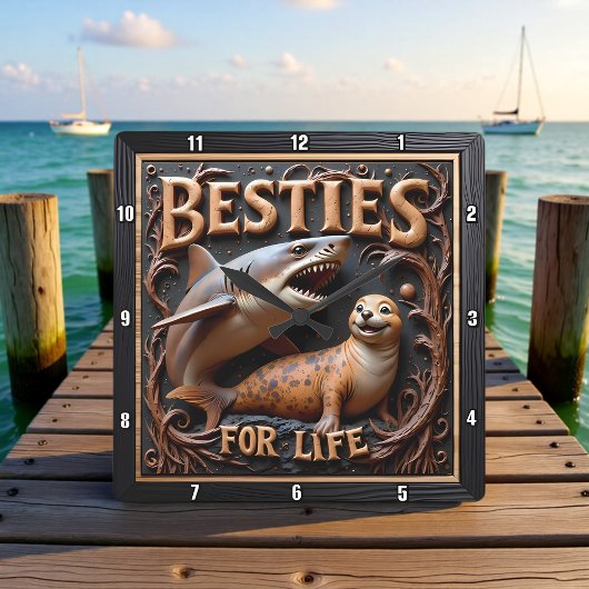 Shark Seal Dark Ocean スクエア壁時計