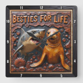 Shark Seal Dark Water スクエア壁時計 (正面)