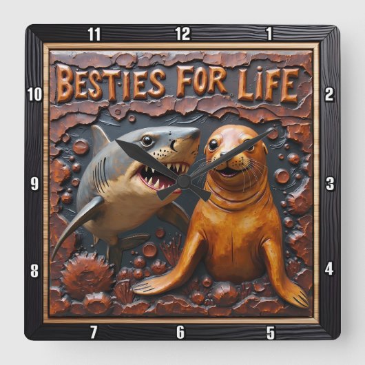 Shark Seal Dark Water スクエア壁時計 (正面)