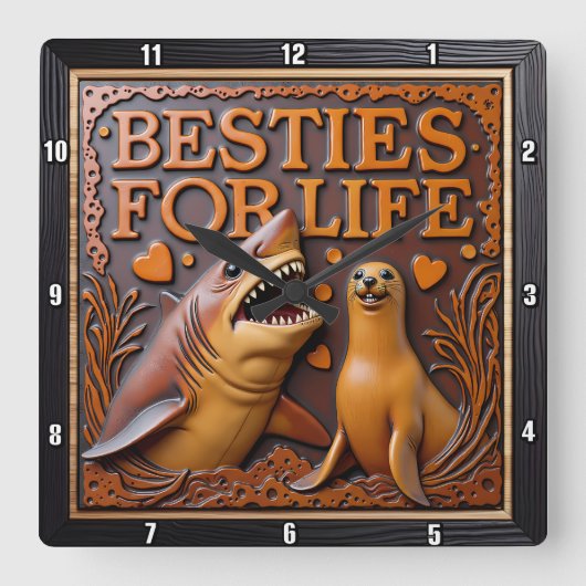 Shark Seal Love Hearts スクエア壁時計 (正面)