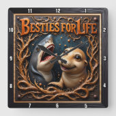 Shark Seal Marine Friendship スクエア壁時計 (正面)