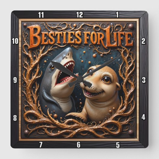 Shark Seal Marine Friendship スクエア壁時計 (正面)