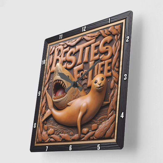 Shark Seal Playful Marine スクエア壁時計 (傾斜)