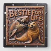 Shark Seal Textured Friendship スクエア壁時計 (正面)