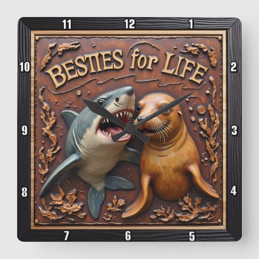 Shark Seal Underwater Friends スクエア壁時計 (正面)