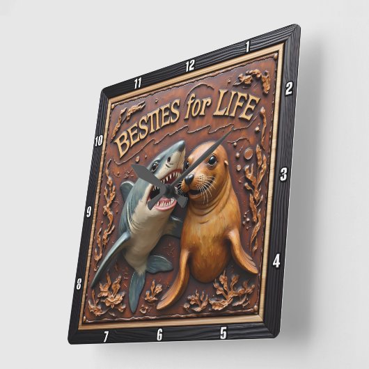 Shark Seal Underwater Friends スクエア壁時計 (傾斜)