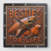 Shark Seal Unlikely Marine スクエア壁時計 (正面)