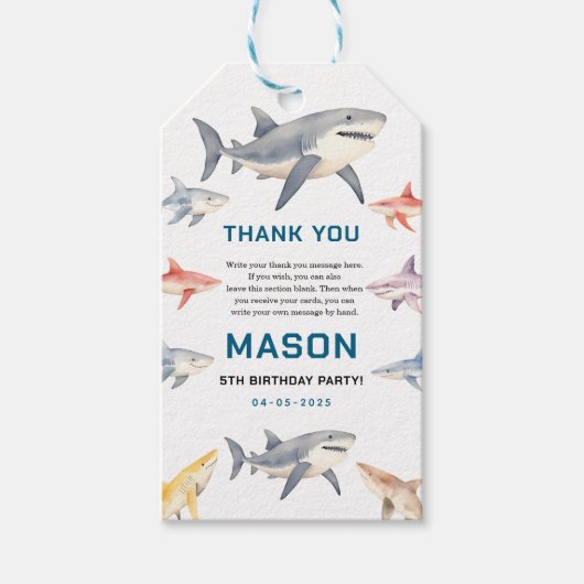 Shark Splash 5th Birthday | Cute Ocean Kids ギフトタグ (正面)