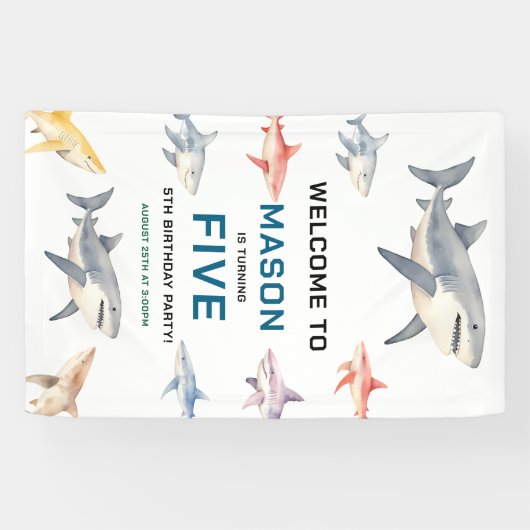 Shark Splash 5th Birthday | Cute Ocean Kids 横断幕 (横)