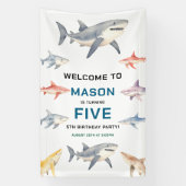 Shark Splash 5th Birthday | Cute Ocean Kids 横断幕 (縦)