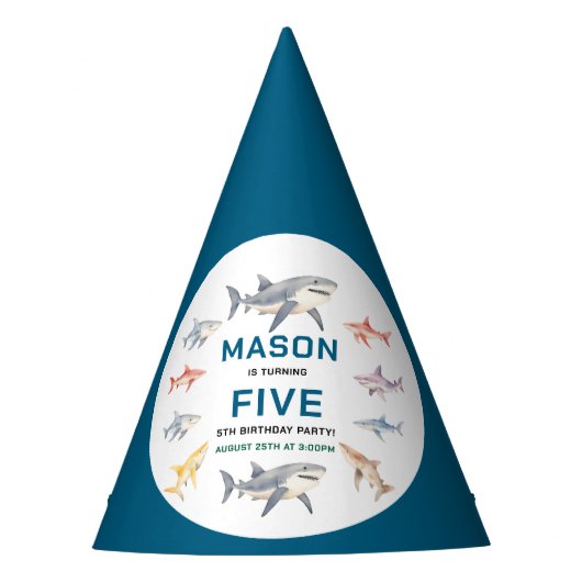 Shark Splash 5th Birthday Party | Cute Ocean Kids パーティーハット (正面)