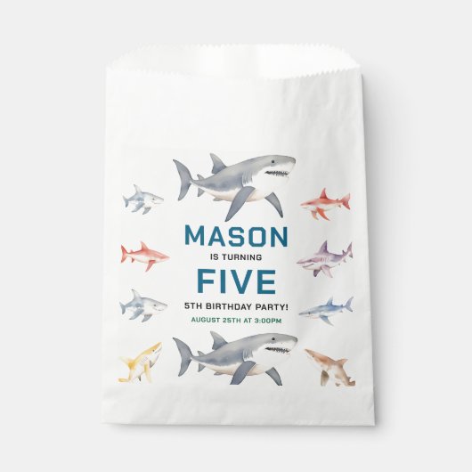Shark Splash 5th Birthday Party | Cute Ocean Kids フェイバーバッグ (正面)