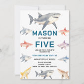 Shark Splash 5th Birthday Party | Cute Ocean Kids 招待状 (正面)