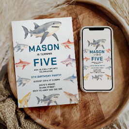 Shark Splash 5th Birthday Party | Cute Ocean Kids 招待状