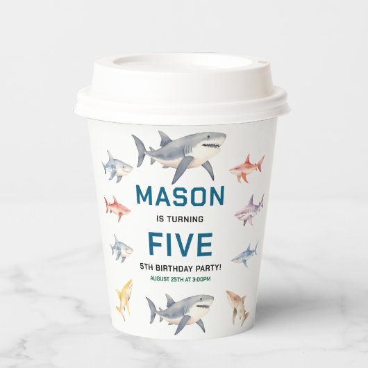 Shark Splash 5th Birthday Party | Cute Ocean Kids 紙コップ (正面)