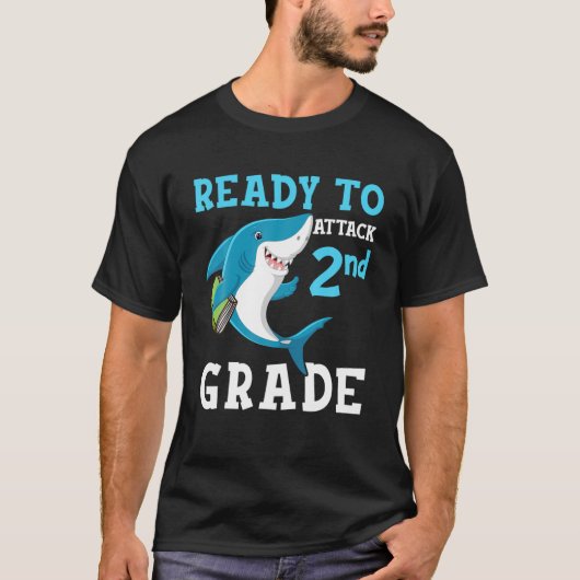 Shark Students Kids Ready To Attack Two Grade Back Tシャツ (正面)