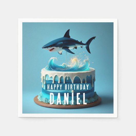 Shark themed Birthday Cake スタンダードカクテルナプキン (正面)