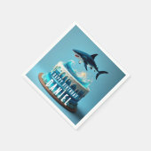 Shark themed Birthday Cake スタンダードカクテルナプキン (角)