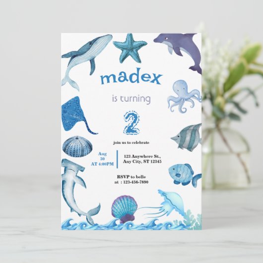 Shark Under the Sea Birthday Party 招待状 (スタンド正面)